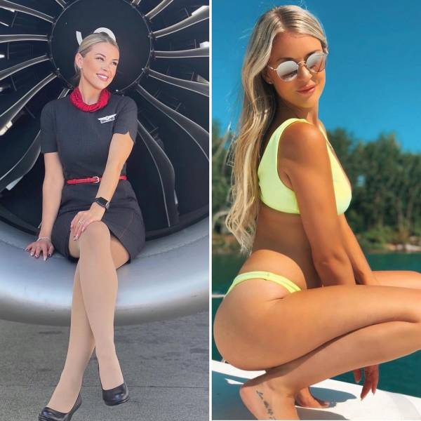 Sexy Flight Attendants With And Without Their Uniforms