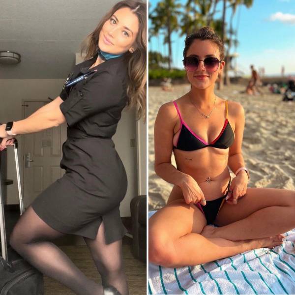 Sexy Flight Attendants With And Without Their Uniforms