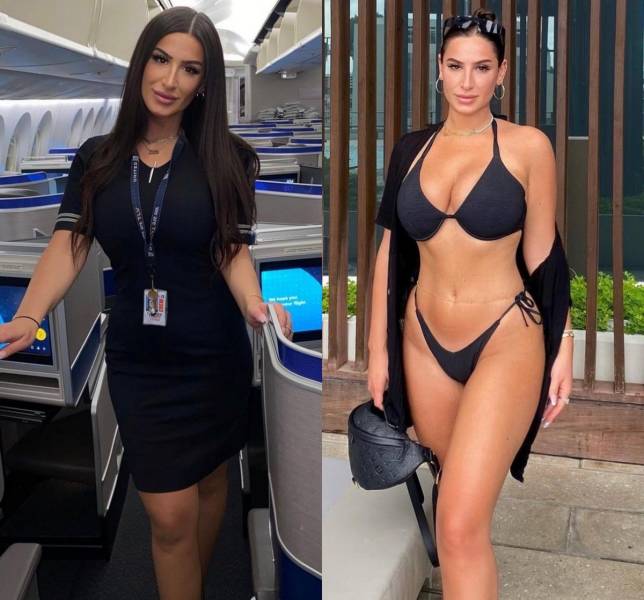 Hot Flight Attendants With And Without Their Uniforms