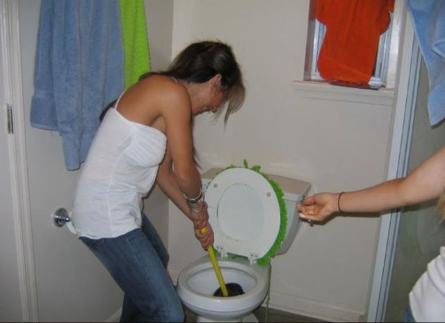 Hot girls unclogging toilets (28 pics)
