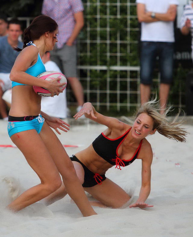 Sexy American Beach Football Championship Action Shots