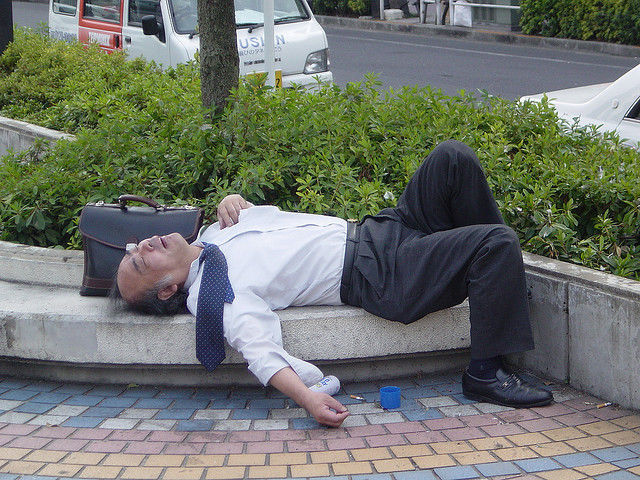 Japanese Businessmen Passed Drunk in Public