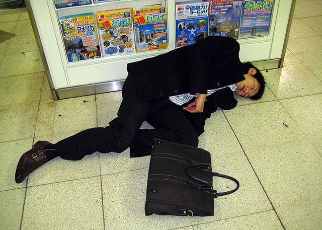 Japanese Businessmen Passed Drunk in Public