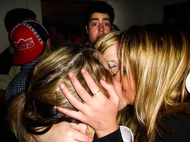 Dudes Watching Drunk Girls Kissing Each Other