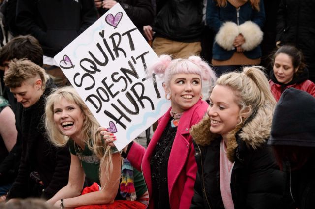 A Bizarre Face Sitting Protest outside British Parliament